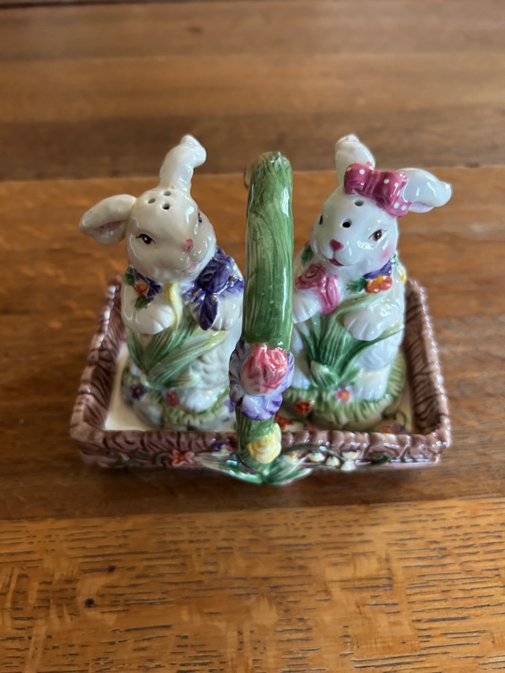 Ceramic Bunny Springtime Salt and Pepper Shaker Set